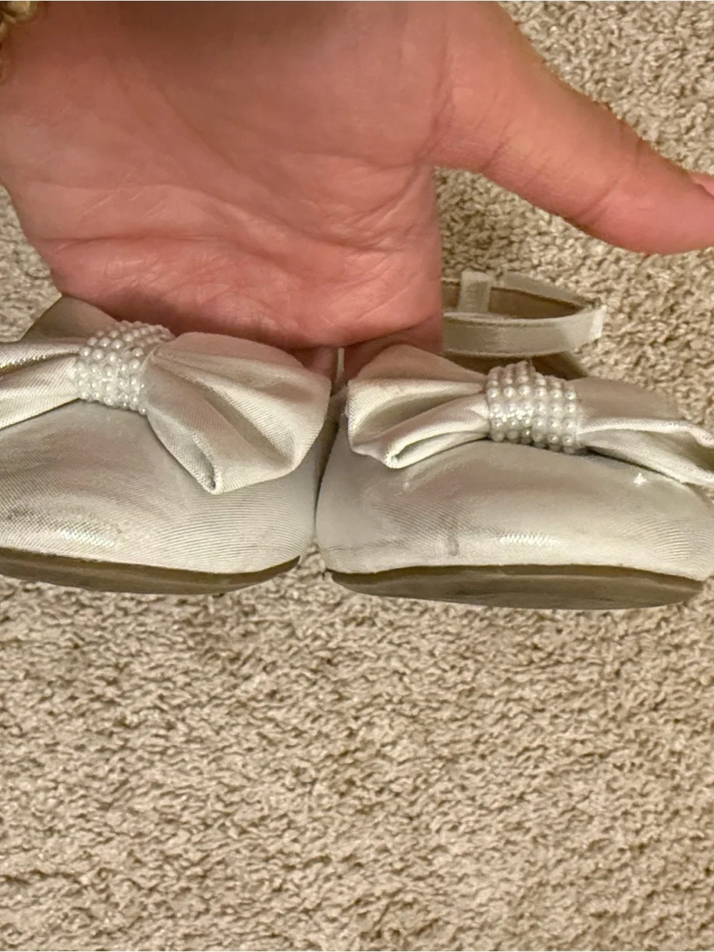 Sugar Shimmery Ivory Bow Ankle-Strap Kids Dress Shoes